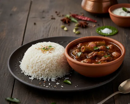 CoconutRice & Karuvattu Kulambu